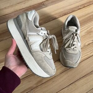 New Balance 574+ Platform Sneakers Womens 9 Beige Sea Salt WL574ZSC Chunky Shoe